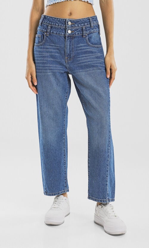 Straight Jeans Doble Pretina